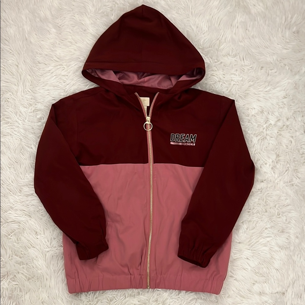 Girls Two-Tone Zip-Up Jacket - Burgundy and Pink